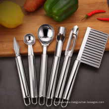 1pcs 6pcs/set Stainless Steel Kitchen Tool Set Fruit Knife Corer Carving Knife Watermelon Digging Ball Spoon Potato Peeler